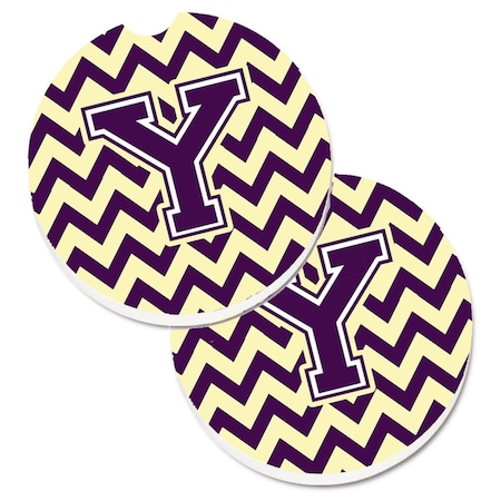 Carolines Treasures Letter Y Chevron Purple and Gold Set of 2 Cup Holder Car Coaster CJ1058-YCARC